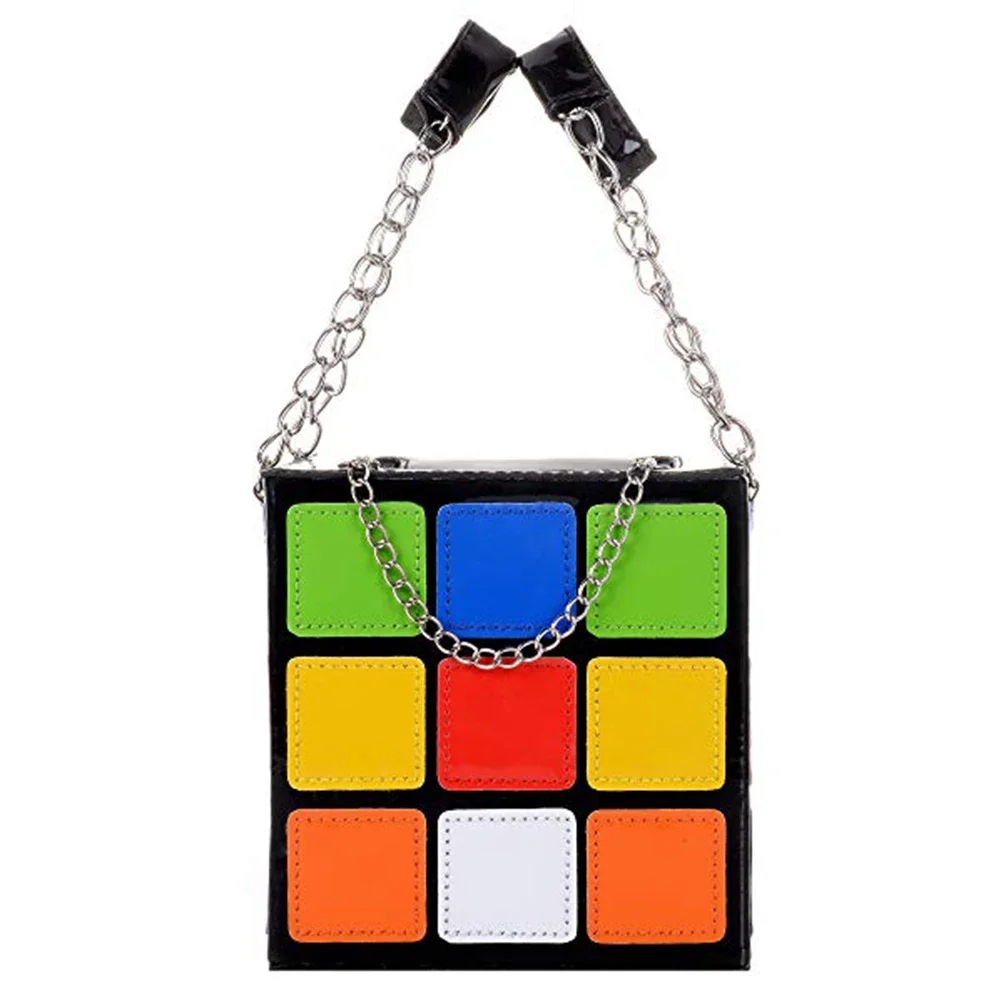 Chic Cubic Shape Box Women Handbags Designer Chains Totes Luxury Pu Leather Messenger Bag Ladies Personality Small Chic Cubic Shape Box Women Handbags Designer Chains Totes Luxury Pu Leather Messenger Bag Ladies Personality Small