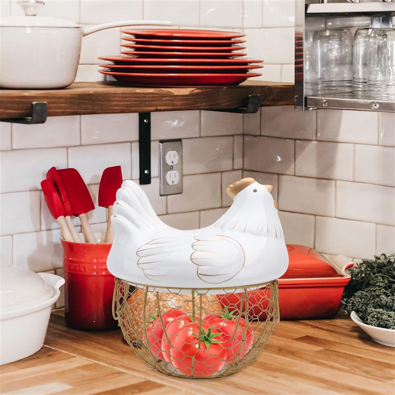 Chicken Shaped Egg Basket with Ceramic Cover Chicken Shaped Egg Basket with Ceramic Cover