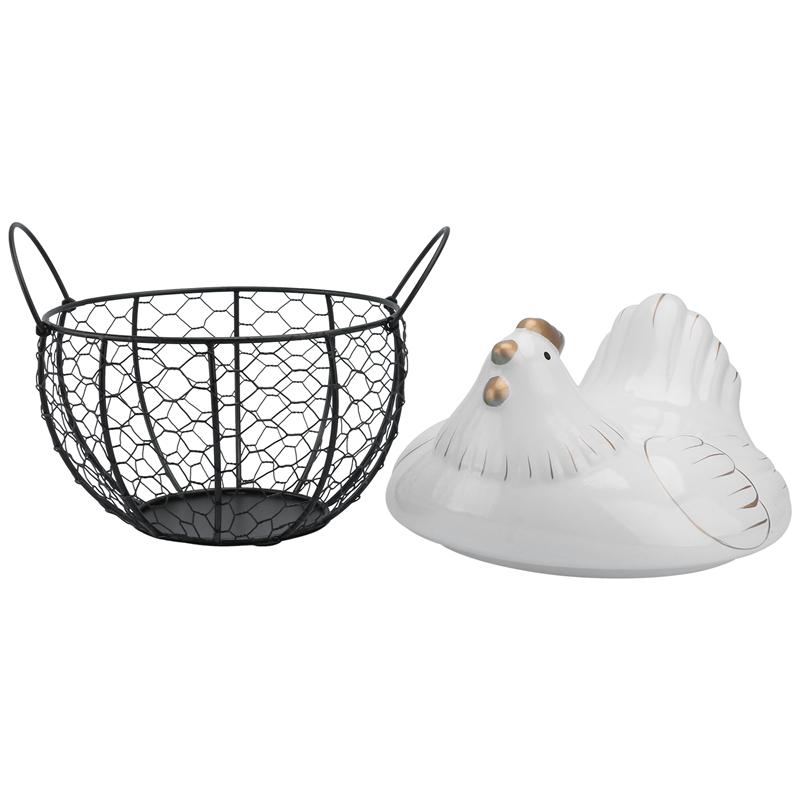 Chicken Shaped Egg Basket with Ceramic Cover Chicken Shaped Egg Basket with Ceramic Cover