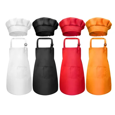 Children Chef Apron Front Pocket Bib Boys Girls Apron Kitchen Craft Kids Apron Painting Cooking Baby Pinafore+Hat Sets Children Chef Apron Front Pocket Bib Boys Girls Apron Kitchen Craft Kids Apron Painting Cooking Baby Pinafore+Hat Sets