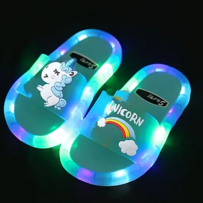 Children's Boys Girls Slippers Cartoon Unicorn Animals Prints Shoes Lighted Fashion Cute Shoes Bathroom Kids Toddler