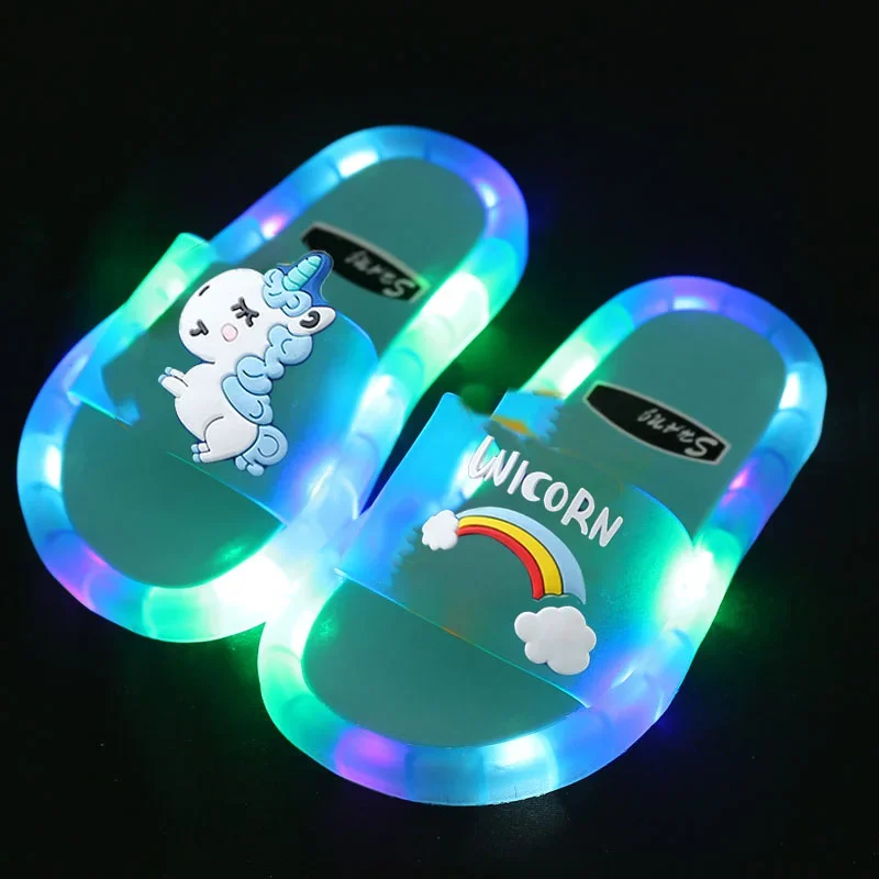 Children's Boys Girls Slippers Cartoon Unicorn Animals Prints Shoes Lighted Fashion Cute Shoes Bathroom Kids Toddler
