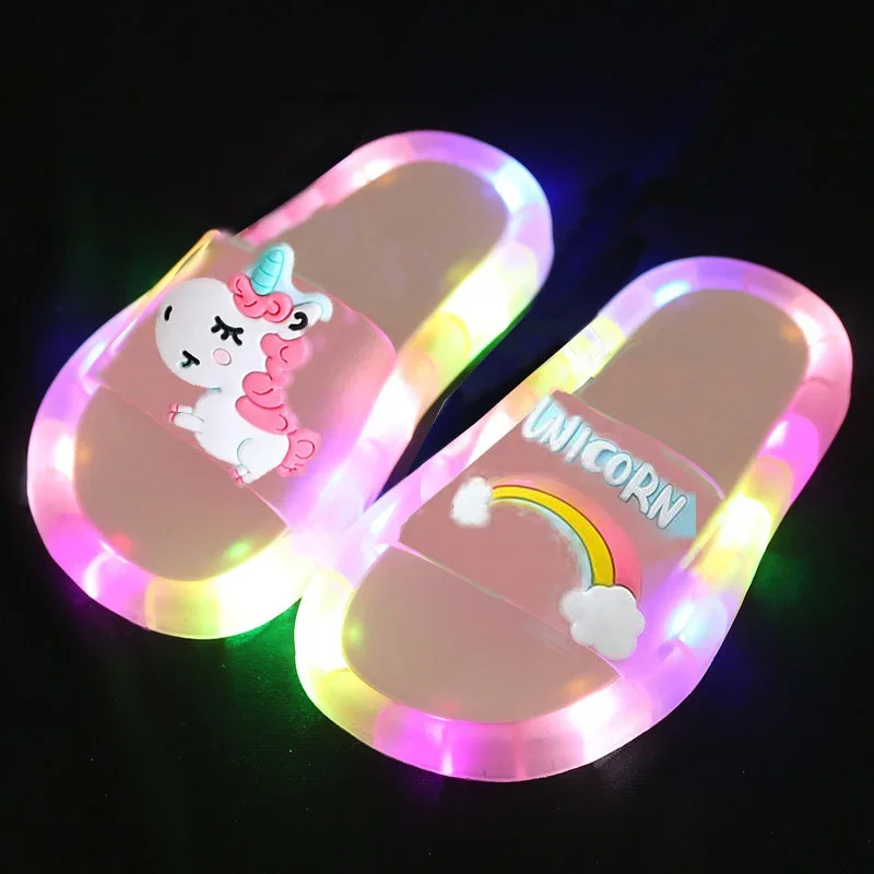Children's Boys Girls Slippers Cartoon Unicorn Animals Prints Shoes Lighted Fashion Cute Shoes Bathroom Kids Toddler