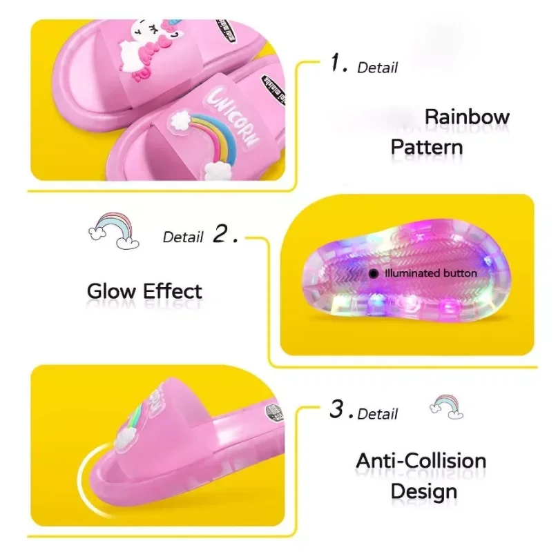 Children's Boys Girls Slippers Cartoon Unicorn Animals Prints Shoes Lighted Fashion Cute Shoes Bathroom Kids Toddler