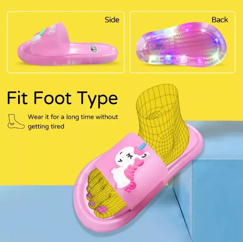 Children's Boys Girls Slippers Cartoon Unicorn Animals Prints Shoes Lighted Fashion Cute Shoes Bathroom Kids Toddler
