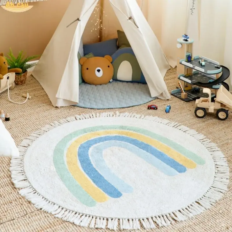 Childrens Rainbow Rug with Tassels