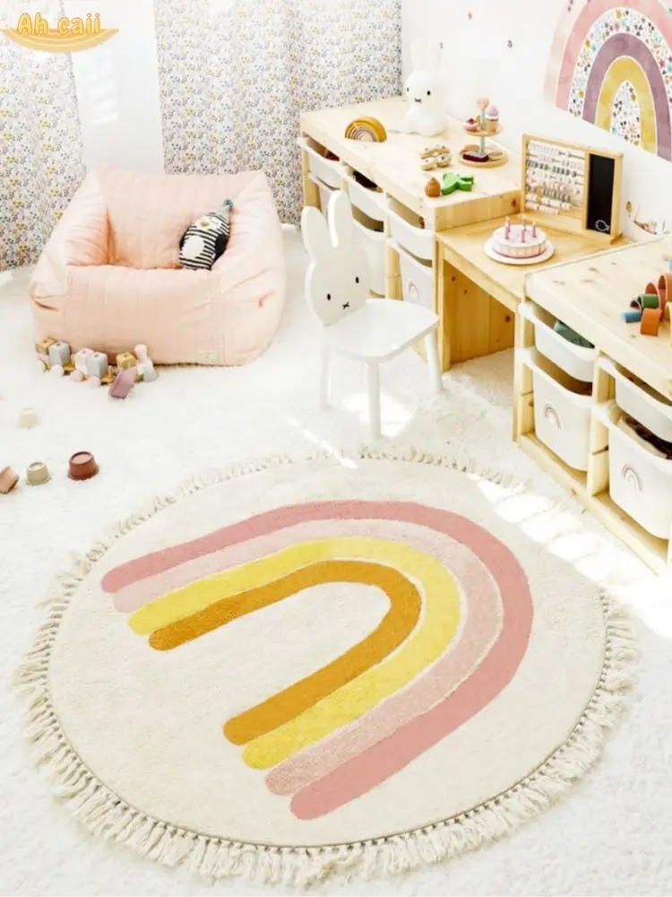 Childrens Rainbow Rug with Tassels