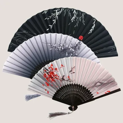 Chinese Japanese Silk Folding Fan Wooden Shank Classical Dance Fan High Quality Tassel Elegent Female Fan Home Chinese Japanese Silk Folding Fan Wooden Shank Classical Dance Fan High Quality Tassel Elegent Female Fan Home