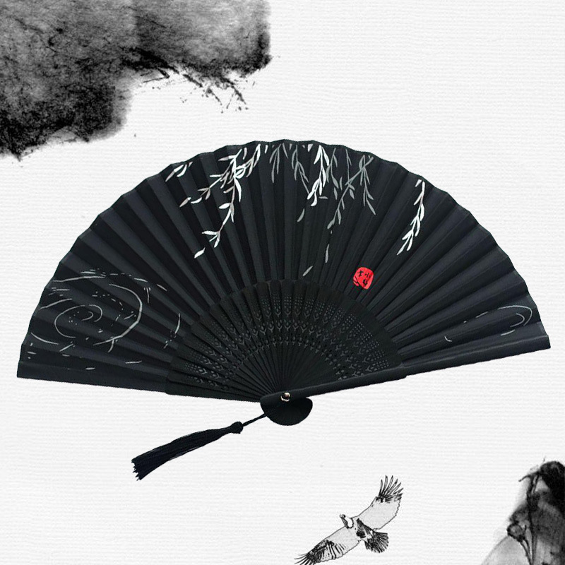Chinese Japanese Silk Folding Fan Wooden Shank Classical Dance Fan High Quality Tassel Elegent Female Fan Home Chinese Japanese Silk Folding Fan Wooden Shank Classical Dance Fan High Quality Tassel Elegent Female Fan Home