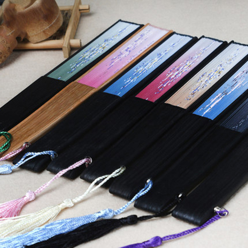 Chinese Japanese Silk Folding Fan Wooden Shank Classical Dance Fan High Quality Tassel Elegent Female Fan Home Chinese Japanese Silk Folding Fan Wooden Shank Classical Dance Fan High Quality Tassel Elegent Female Fan Home