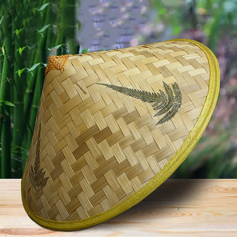 Chinese Retro Bamboo Rattan Fisherman Hat Handmade Weave Straw Bucket Hat Tourism Rain Dance Props Cone Fishing