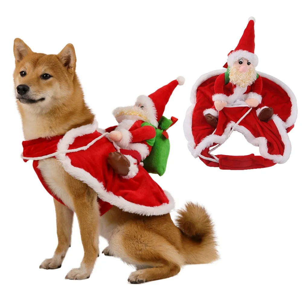 Christmas Dog Costume Funny Christmas Santa Claus Riding on Dog Pet Cat Holiday Outfit Clothes Dressing up for