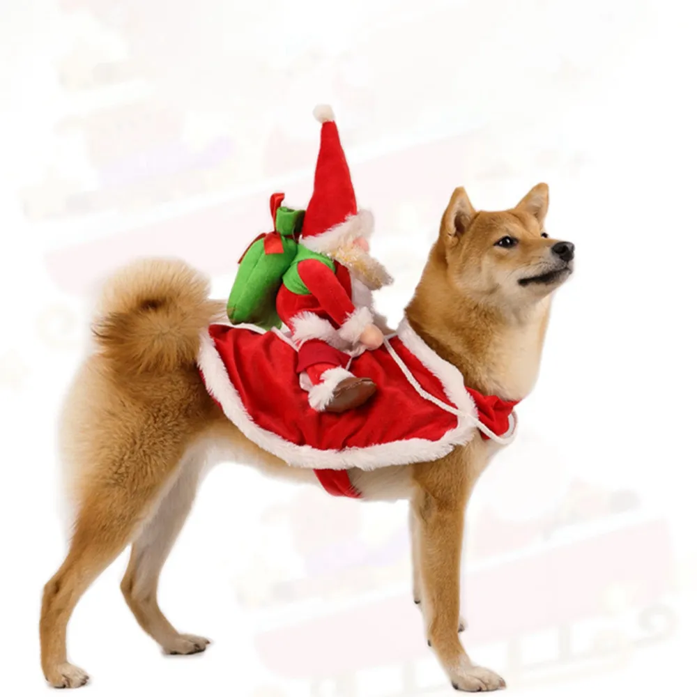 Christmas Dog Costume Funny Christmas Santa Claus Riding on Dog Pet Cat Holiday Outfit Clothes Dressing up for