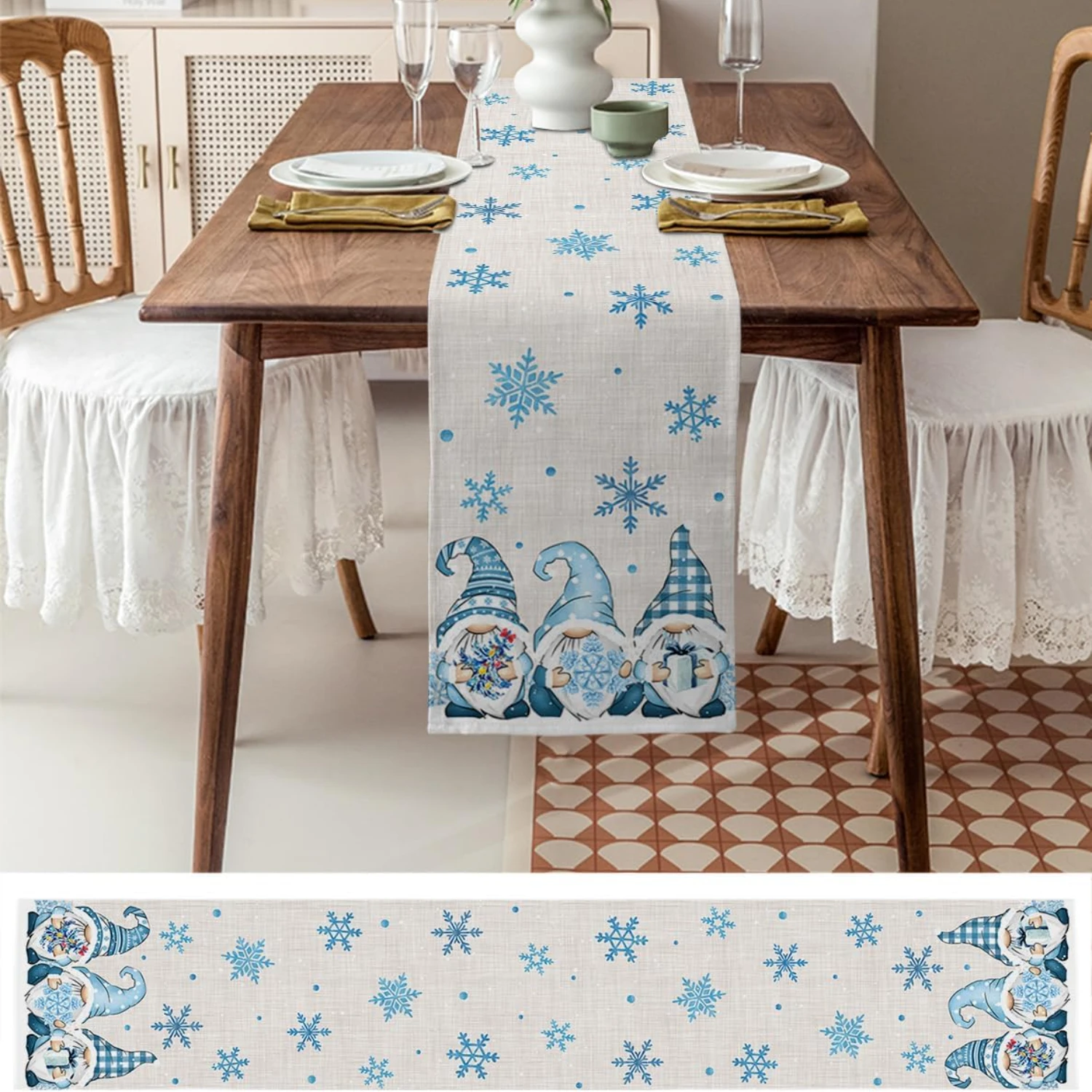 Christmas Gnome Snow Table Runner Christmas Gnome Snow Table Runner