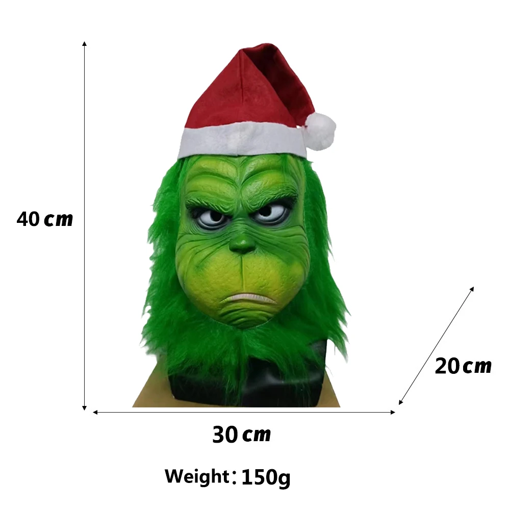 Christmas Green Thief Monster Mask Latex Full Head Mask With Red Santa Hat Cosplay Halloween Fancy Dress Party Prop Christmas Green Thief Monster Mask Latex Full Head Mask With Red Santa Hat Cosplay Halloween Fancy Dress Party Prop