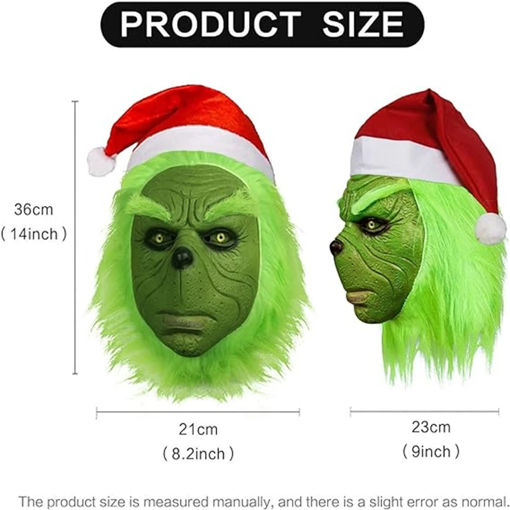 Christmas Green Thief Monster Mask Latex Full Head Mask With Red Santa Hat Cosplay Halloween Fancy Dress Party Prop Christmas Green Thief Monster Mask Latex Full Head Mask With Red Santa Hat Cosplay Halloween Fancy Dress Party Prop