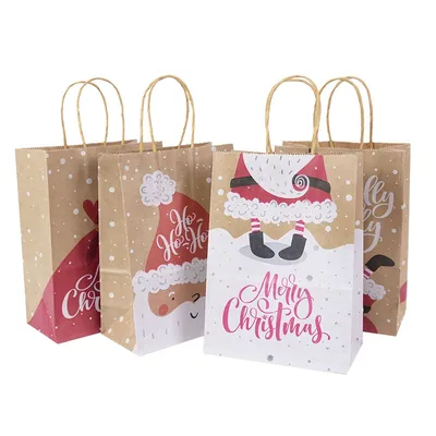 Christmas Kraft Bags with Handles (5pcs)