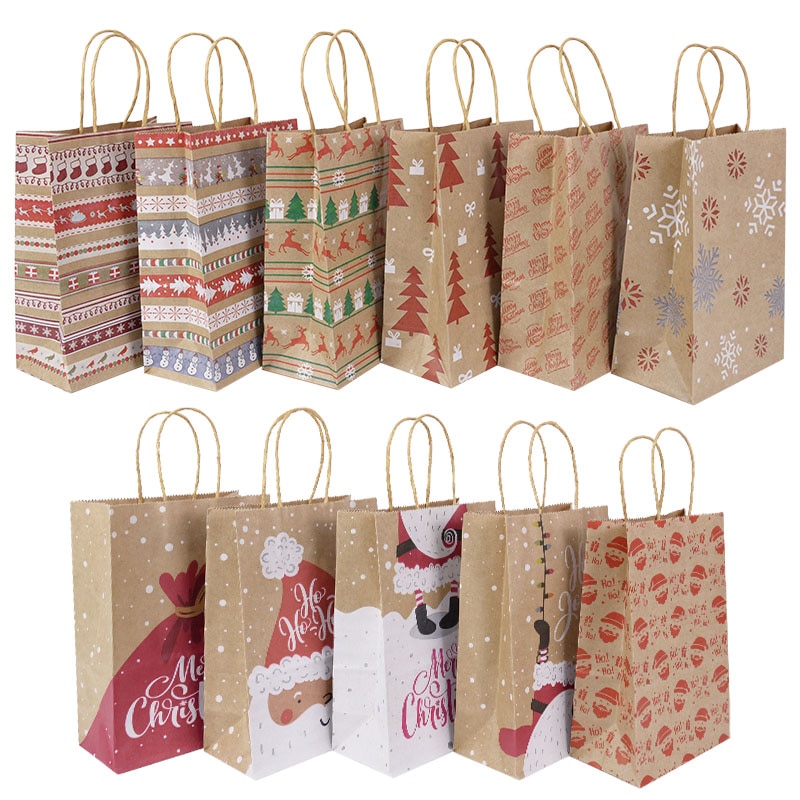Christmas Kraft Bags with Handles (5pcs)