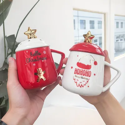 Christmas Mug Ceramic Cup with Lid