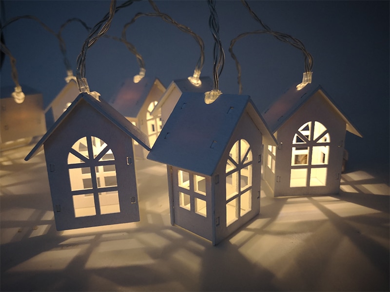 Christmas Tree Lights Hanging Houses