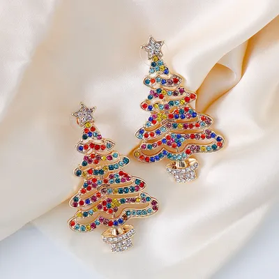 Christmas Tree Stud Earrings with Rhinestones