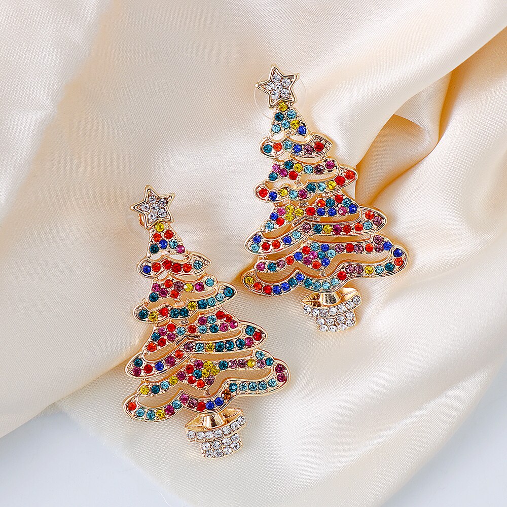 Christmas Tree Stud Earrings with Rhinestones