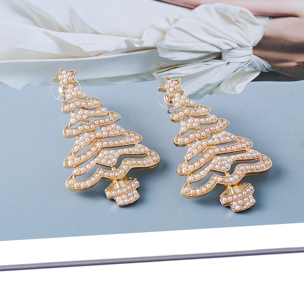 Christmas Tree Stud Earrings with Rhinestones