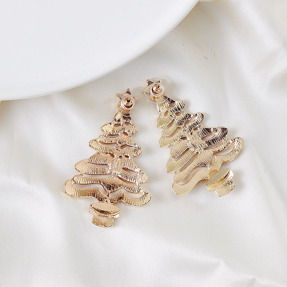 Christmas Tree Stud Earrings with Rhinestones