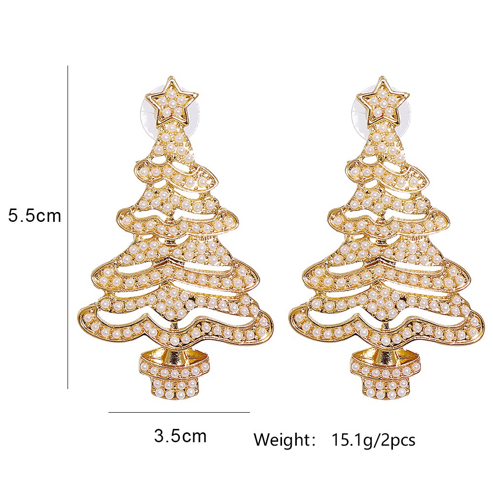 Christmas Tree Stud Earrings with Rhinestones