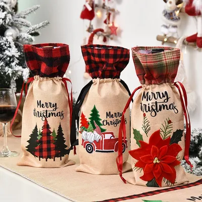 Christmas Wine Bag With Drawstring Christmas Wine Bag With Drawstring