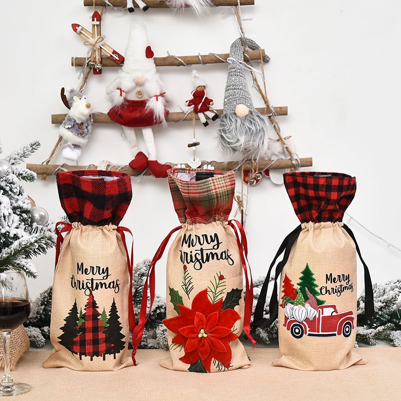 Christmas Wine Bag With Drawstring Christmas Wine Bag With Drawstring