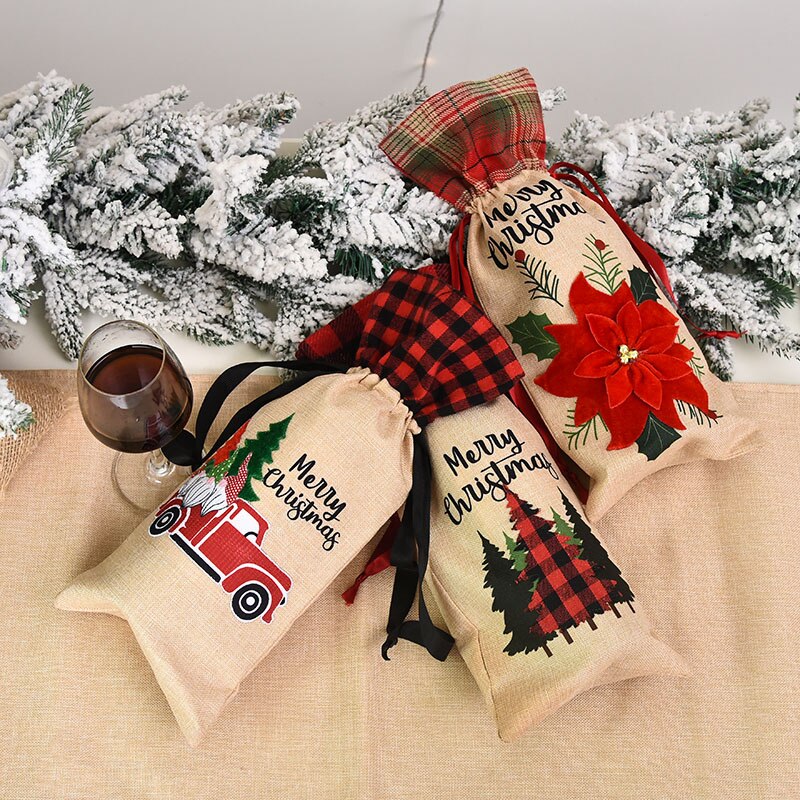 Christmas Wine Bag With Drawstring Christmas Wine Bag With Drawstring