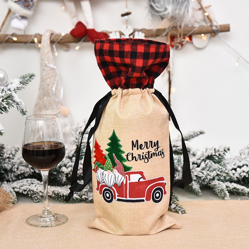 Christmas Wine Bag With Drawstring Christmas Wine Bag With Drawstring
