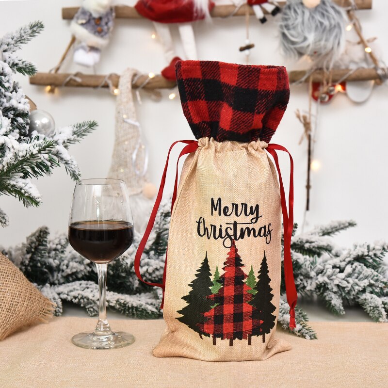 Christmas Wine Bag With Drawstring Christmas Wine Bag With Drawstring