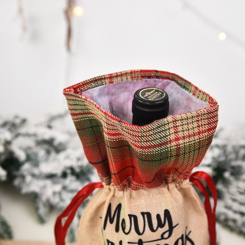 Christmas Wine Bag With Drawstring Christmas Wine Bag With Drawstring