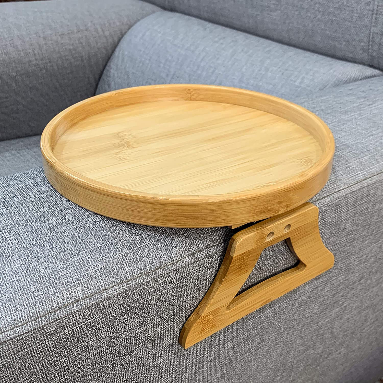 Clamp On Round Wooden Sofa Tray Clamp On Round Wooden Sofa Tray