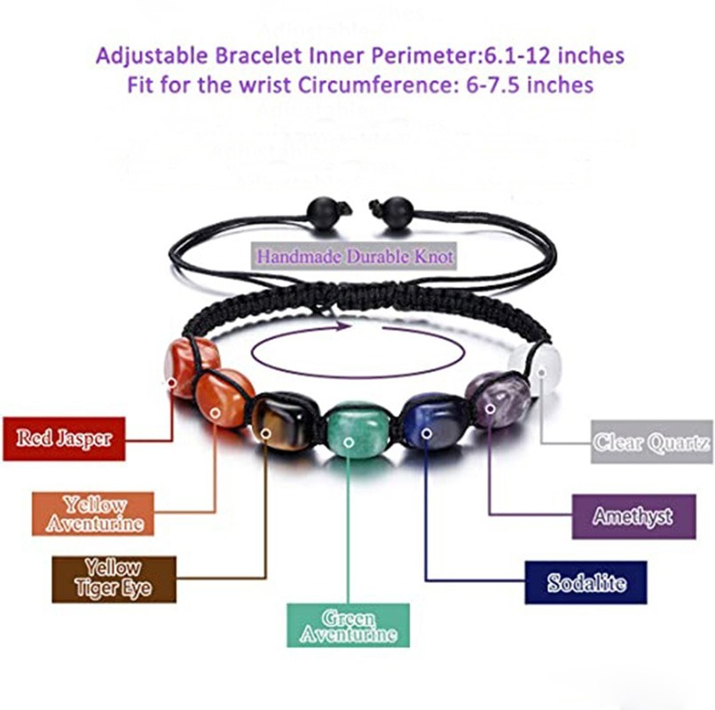 Classic 7 Chakra Beads Bracelet Natural Stone Black Rope Braided Yoga Reiki Healing Balance Bracelets & Bangles