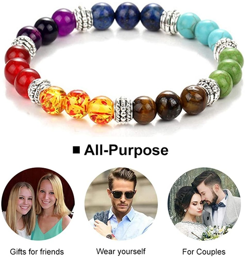 Classic 7 Chakra Beads Bracelet Natural Stone Black Rope Braided Yoga Reiki Healing Balance Bracelets & Bangles