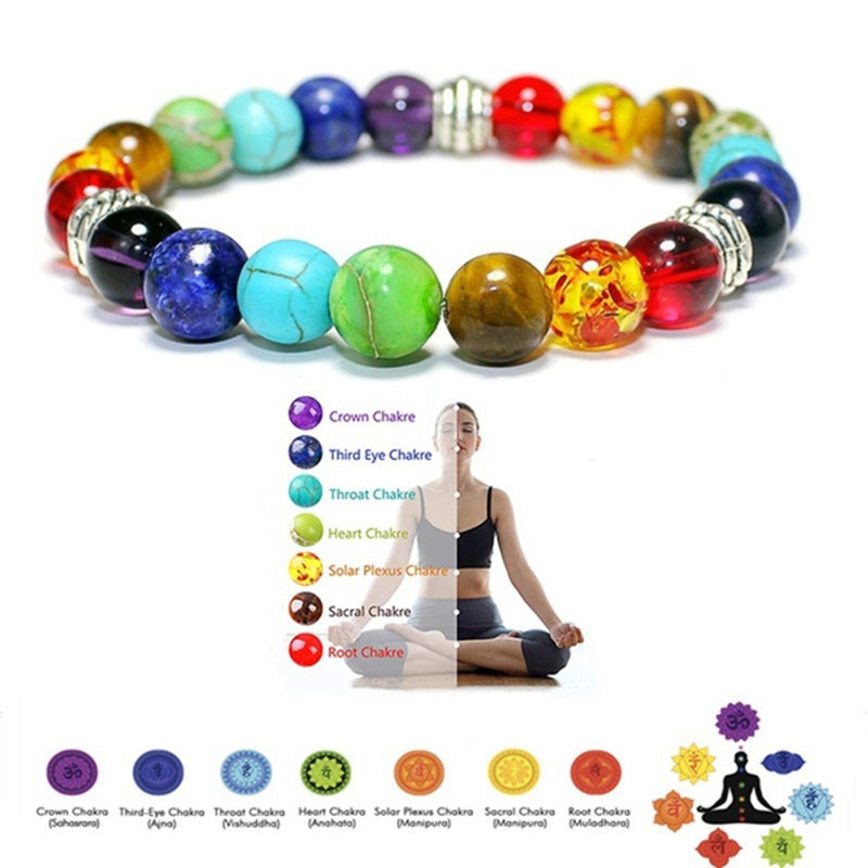 Classic 7 Chakra Beads Bracelet Natural Stone Black Rope Braided Yoga Reiki Healing Balance Bracelets & Bangles