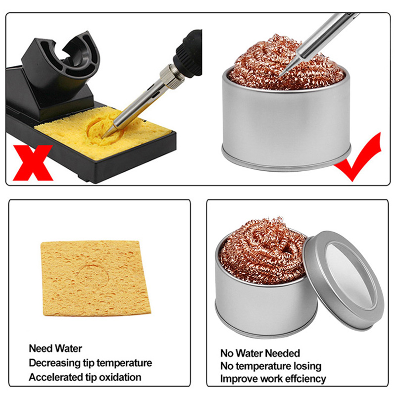 Cleaning Ball Desoldering Soldering Iron Mesh Filter Cleaning Nozzle Tip Copper Wire Cleaner Ball Metal Dross Box Clean