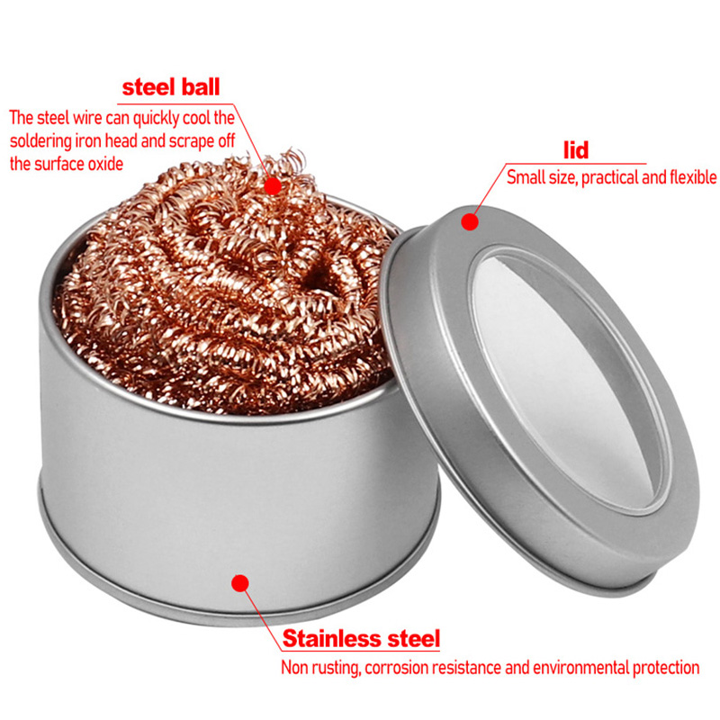 Cleaning Ball Desoldering Soldering Iron Mesh Filter Cleaning Nozzle Tip Copper Wire Cleaner Ball Metal Dross Box Clean