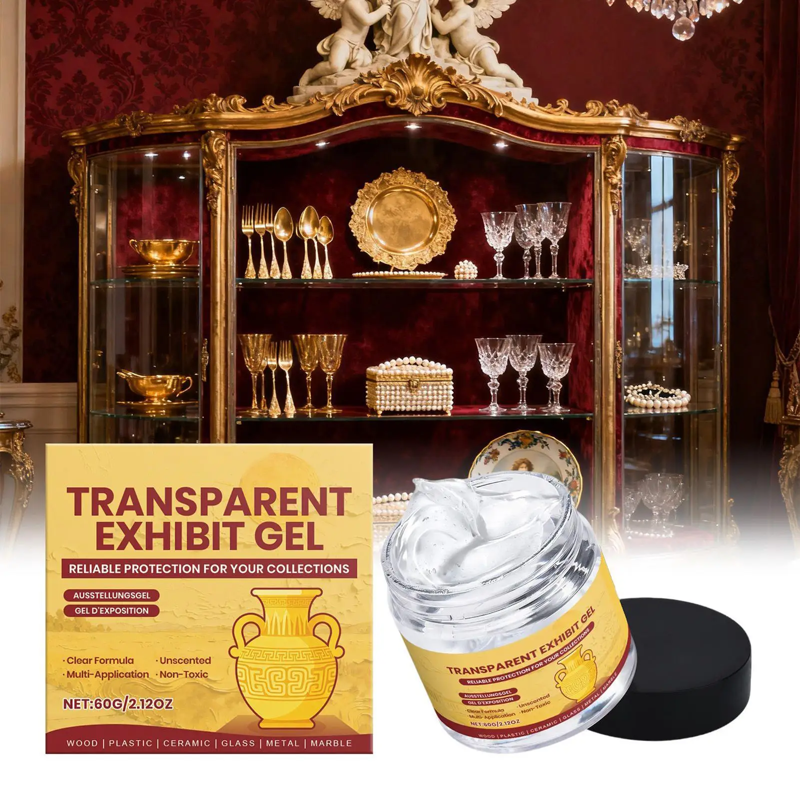 Clear Exhibit Gel 60g Clear Removable Adhesive Glue Museum Wax for Antiques Glass Ceramics Figures Decorations