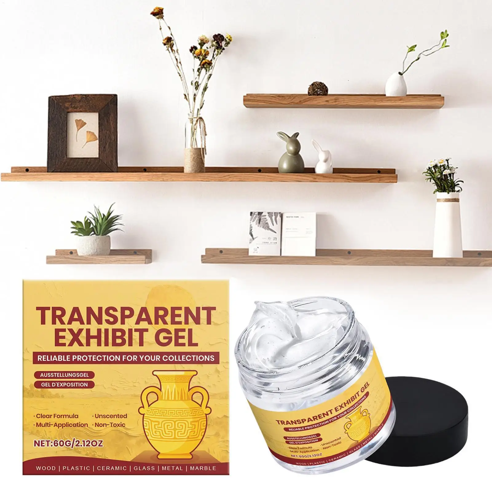Clear Exhibit Gel 60g Clear Removable Adhesive Glue Museum Wax for Antiques Glass Ceramics Figures Decorations