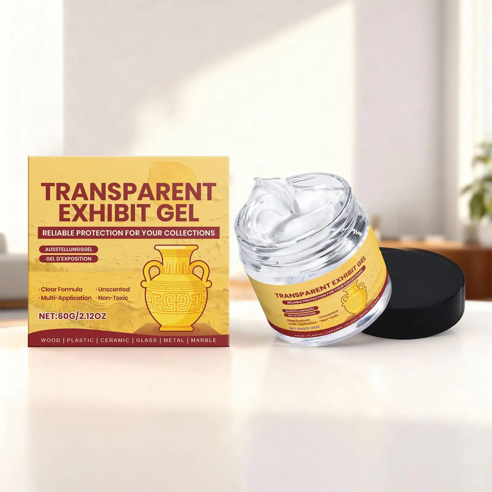 Clear Exhibit Gel 60g Clear Removable Adhesive Glue Museum Wax for Antiques Glass Ceramics Figures Decorations