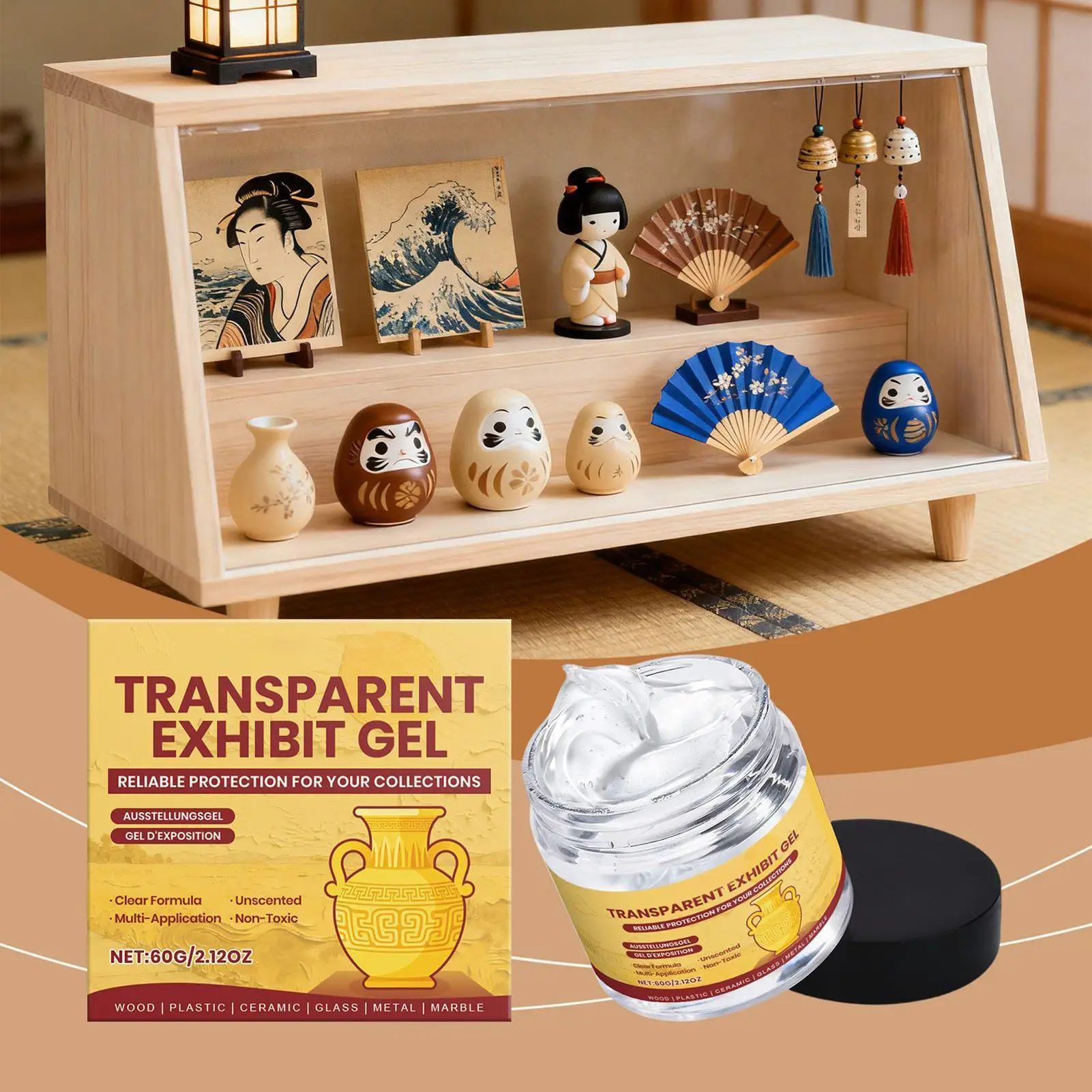 Clear Exhibit Gel 60g Clear Removable Adhesive Glue Museum Wax for Antiques Glass Ceramics Figures Decorations