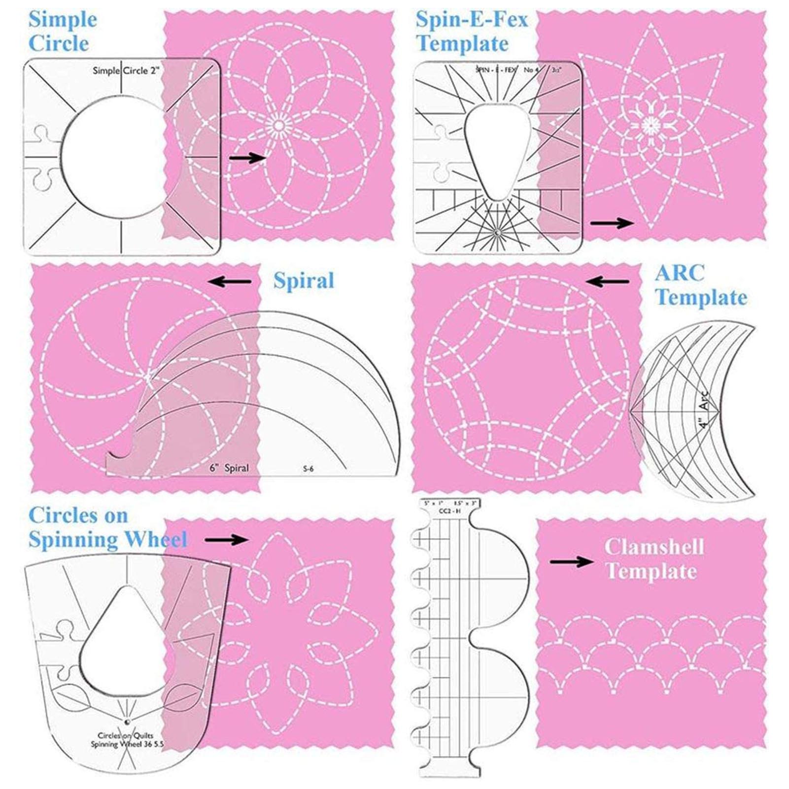 Clear Quilting Acrylic Templates (6pcs) Clear Quilting Acrylic Templates (6pcs)