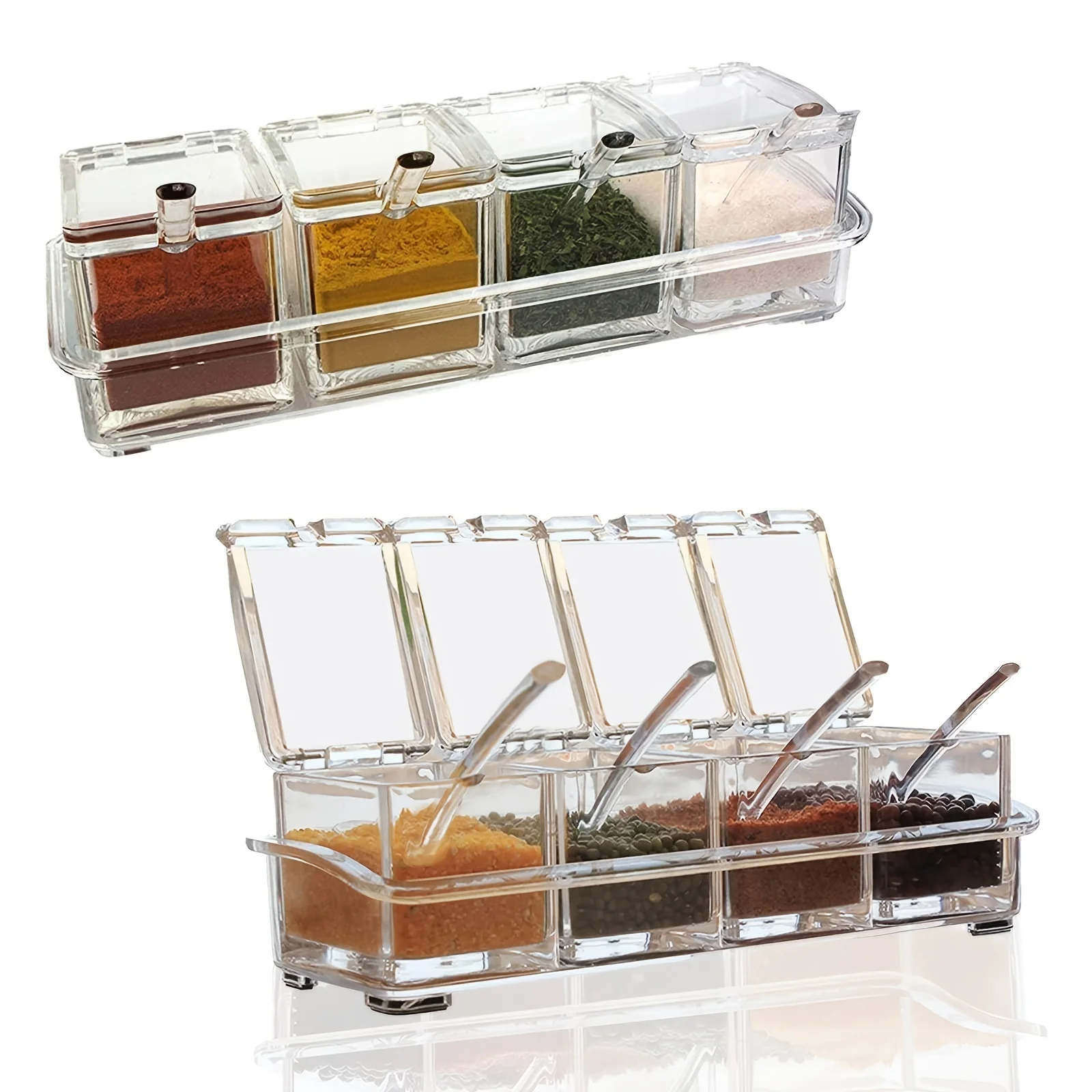 Clear Seasoning Box Set of 4 Crystal Seasoning Storage Container with Spoon Clear Seasoning Rack Spice Pots for Pepper
