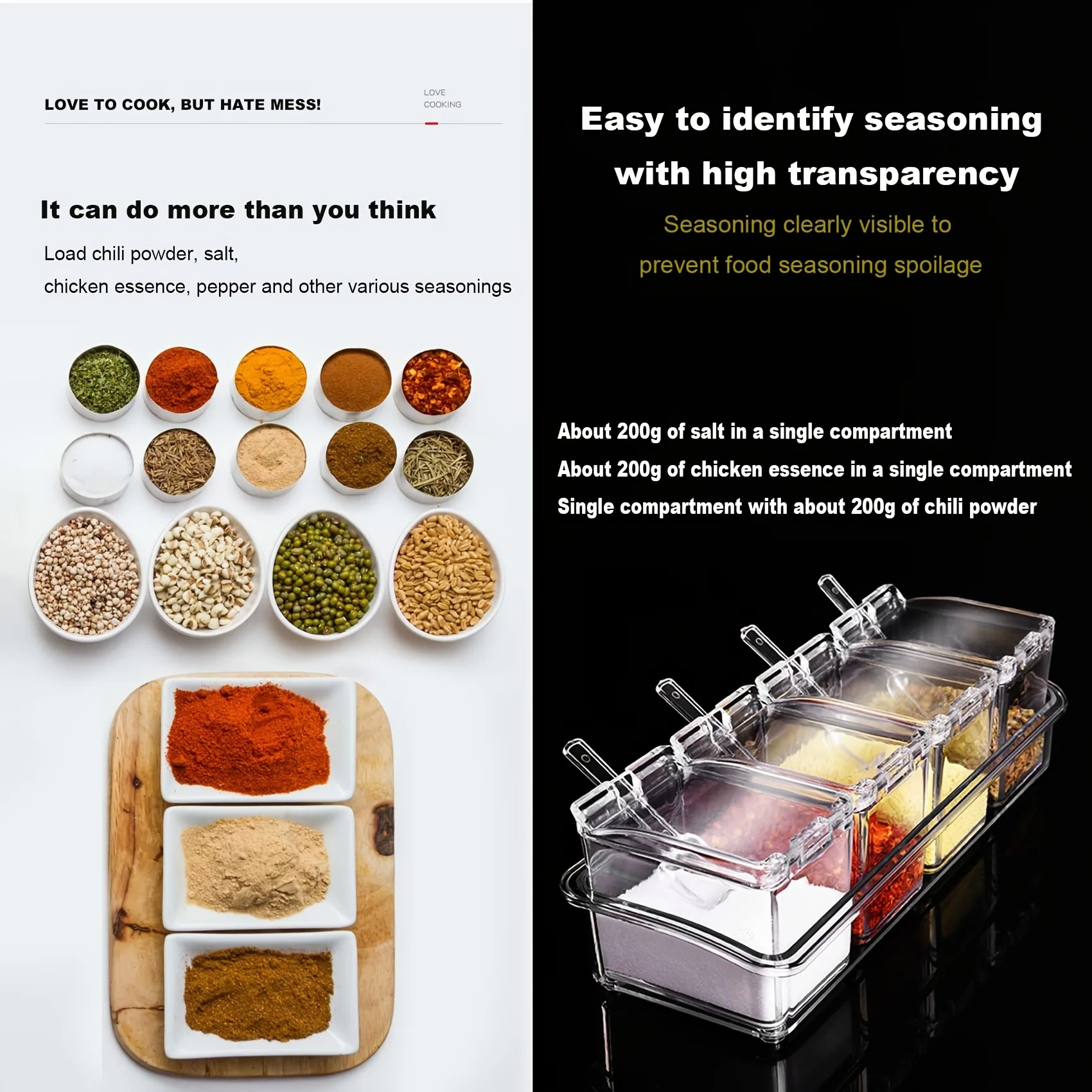 Clear Seasoning Box Set of 4 Crystal Seasoning Storage Container with Spoon Clear Seasoning Rack Spice Pots for Pepper
