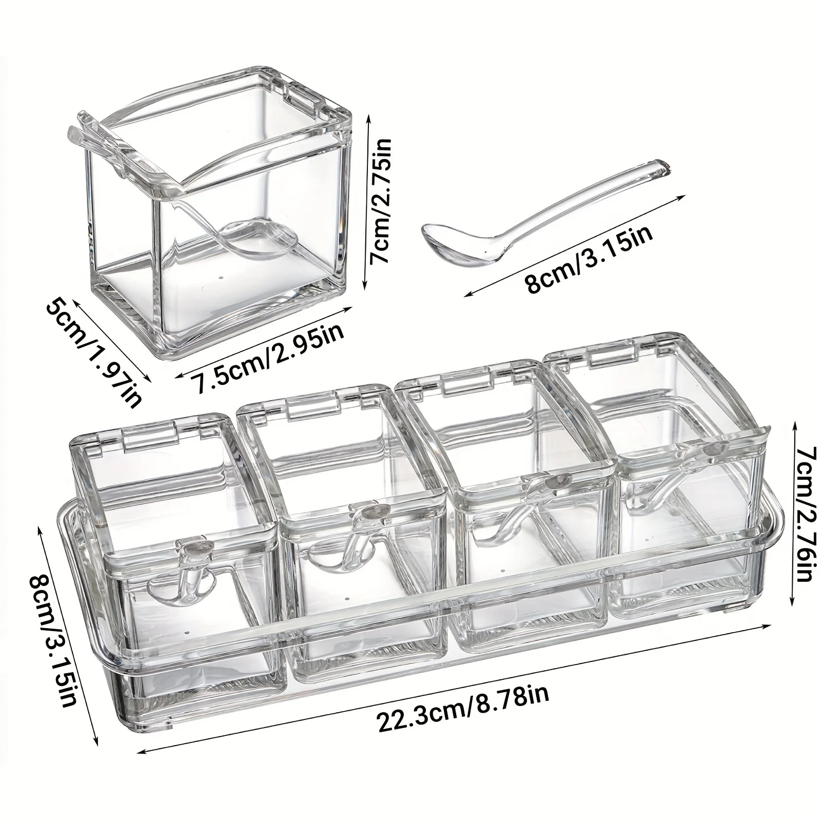 Clear Seasoning Box Set of 4 Crystal Seasoning Storage Container with Spoon Clear Seasoning Rack Spice Pots for Pepper