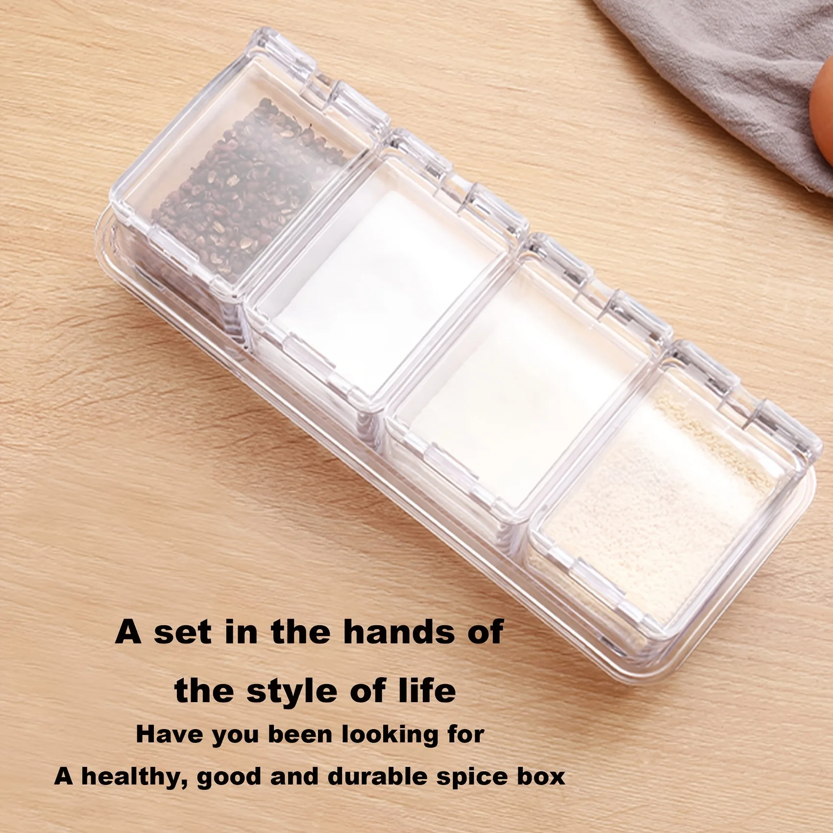 Clear Seasoning Box Set of 4 Crystal Seasoning Storage Container with Spoon Clear Seasoning Rack Spice Pots for Pepper